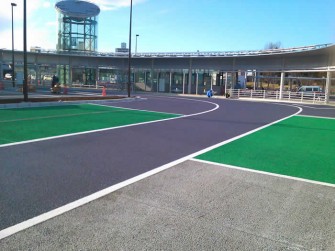 遮熱塗料ミラクール施工写真　道路　茨城県つくば市つくば駅ロータリー